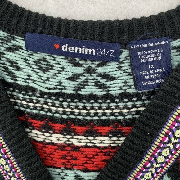 Denim 24/7 Black and Red Patterned Sweater - Picture 4 of 8